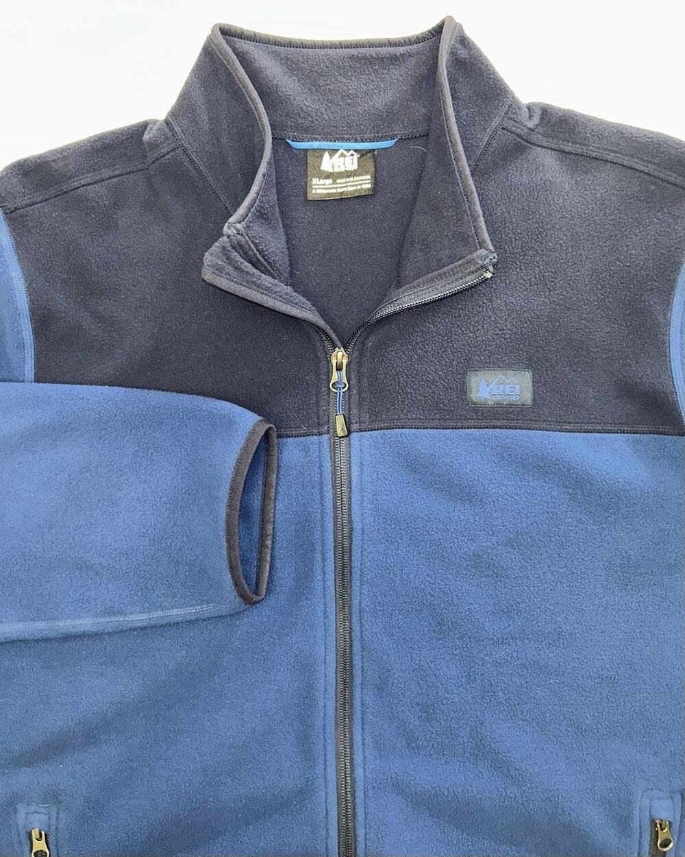 REI Co-op Groundbreaker Blue Full Zip Stand Collar Pocket Fleece Jacket Men’s XL